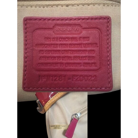 Coach Peyton Embossed C Patent Leather Hobo F20022 Pink Cerise Tan Trim Converts - Picture 9 of 9